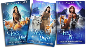 Book covers for Fox's Dawn, Fox's Quest, and Fox's Night