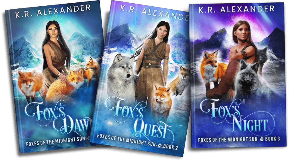 Book covers for Fox's Dawn, Fox's Quest, and Fox's Night